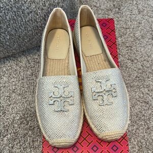 Tory Burch Silver Espadrille Flats
